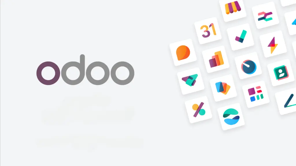 Odoo infographic showing the logo and a number of apps